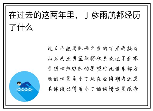 在过去的这两年里,丁彦雨航都经历了什么